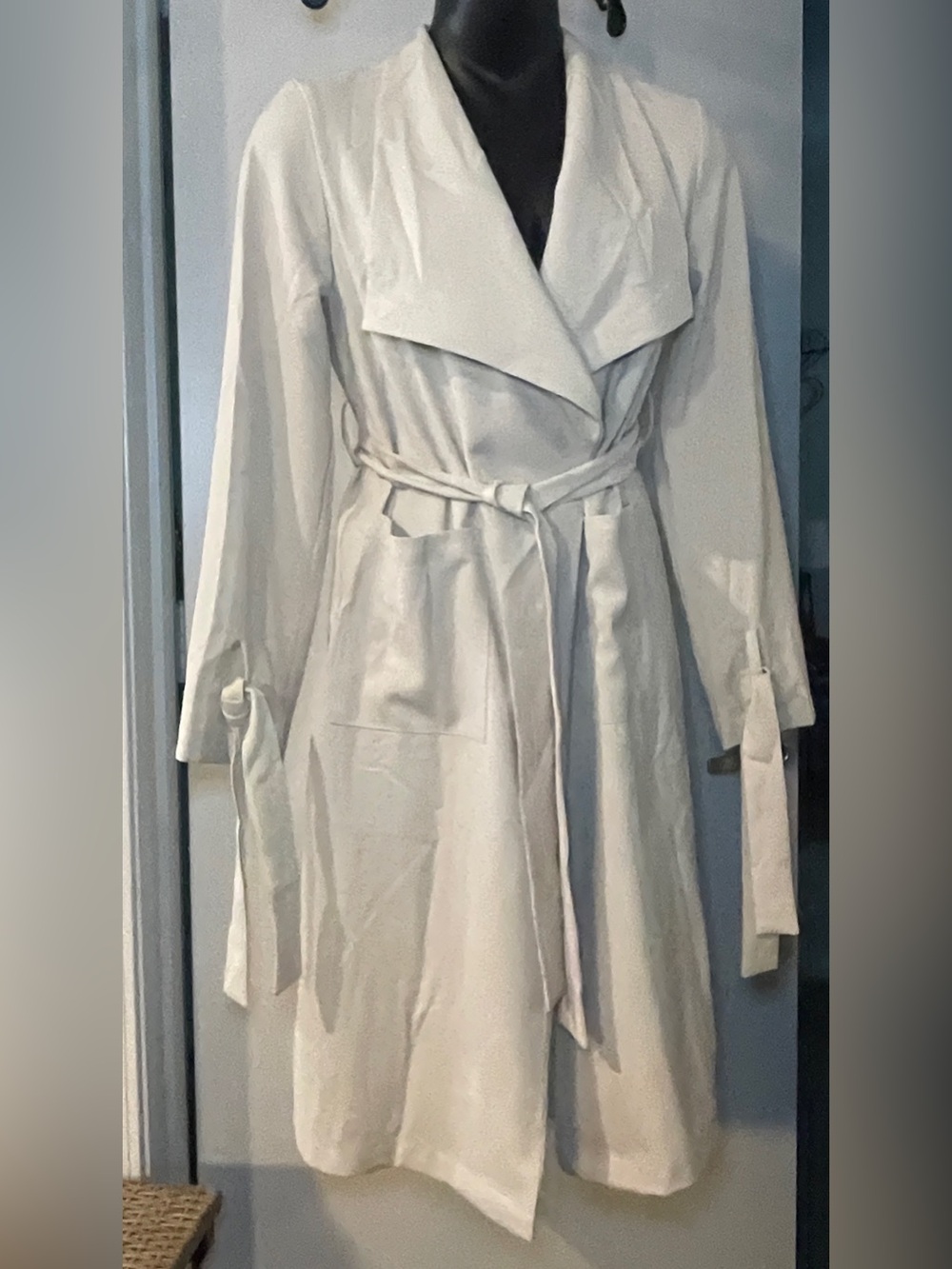 Cream Tie-Waist Trench Dress, Size Small